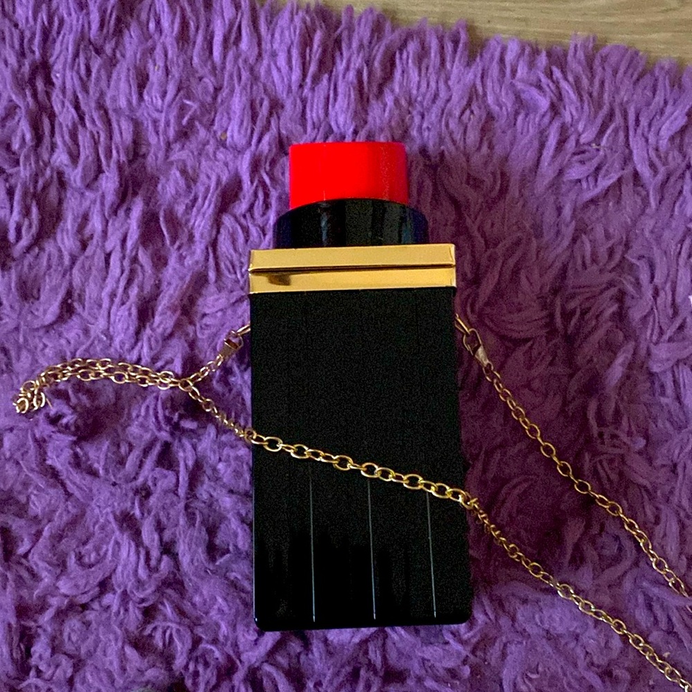 SHEIN lipstick purse brand new never used black red and gold purse